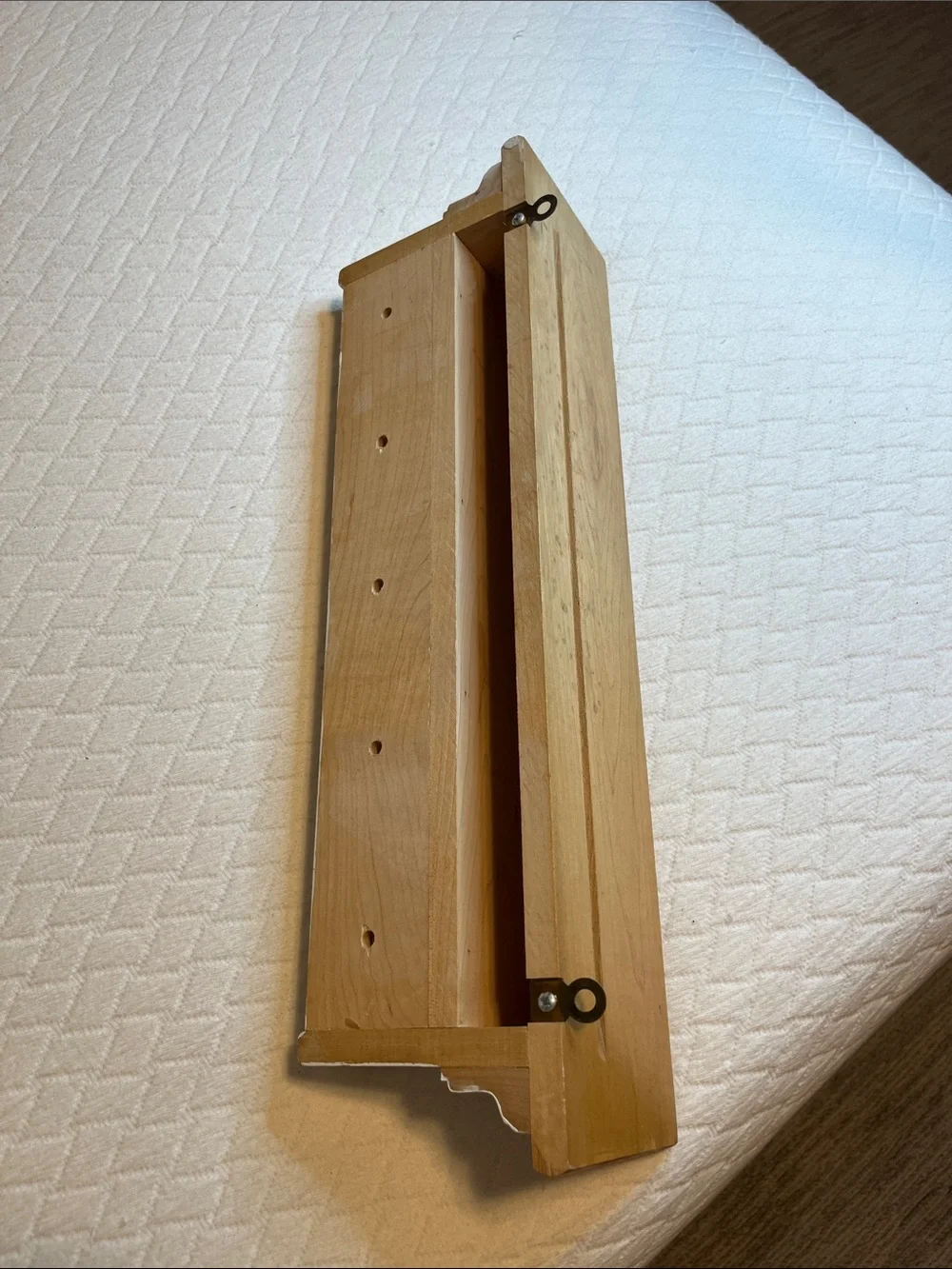 Solid Wood Wall Key Rack with Five Pegs, plate holder shelf on top 18” x 5” x 4”